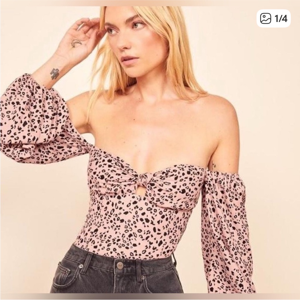 Reformation Pink Leopard Print Crop Top